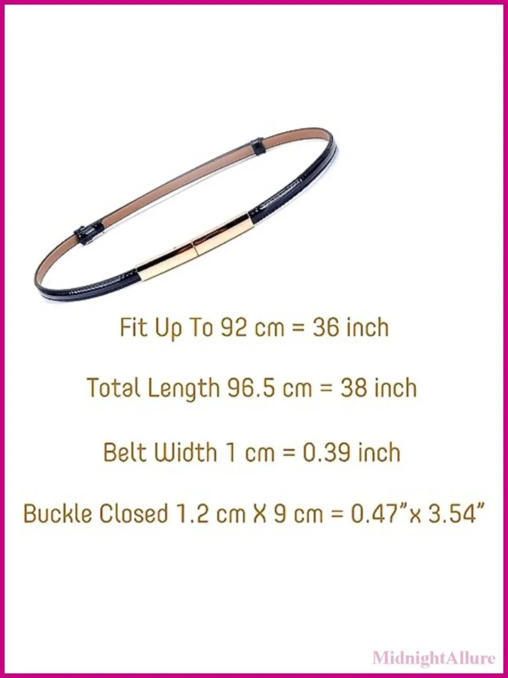 Women's Patent Leather Skinny Slim Belt Adjustable 22